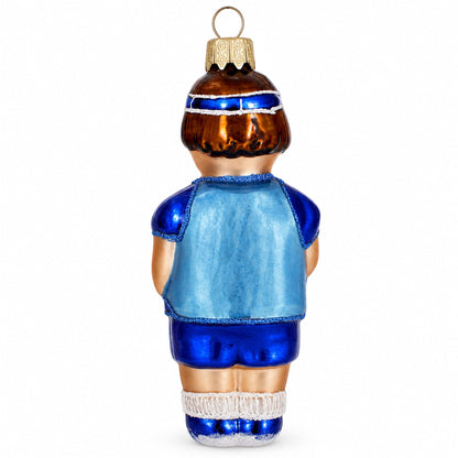 Tennis Player Glass Christmas Ornament