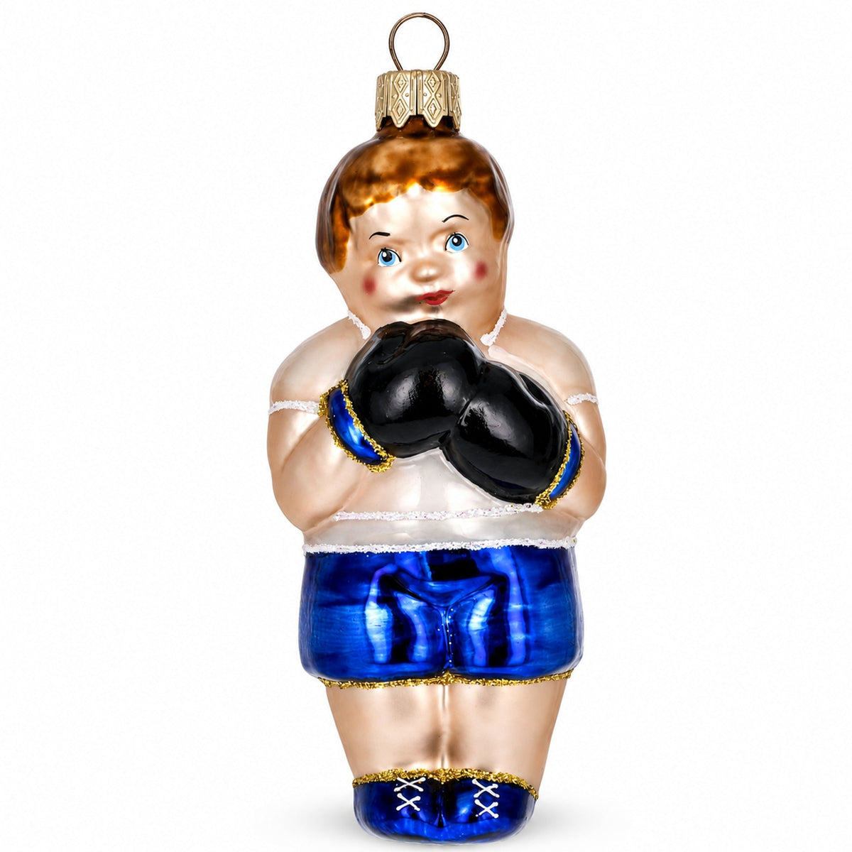 Boxer in Blue Costume Glass Christmas Ornament