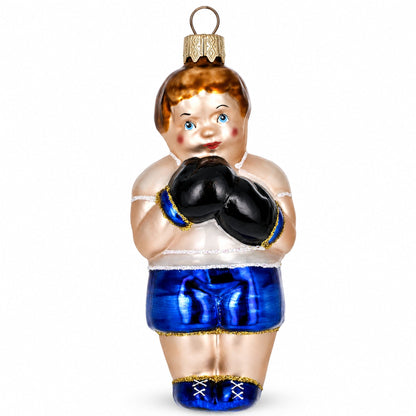 Boxer in Blue Costume Glass Christmas Ornament
