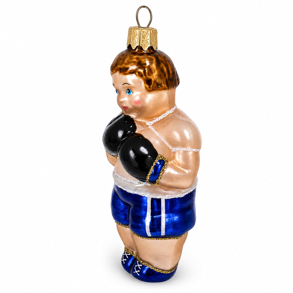 Boxer in Blue Costume Glass Christmas Ornament