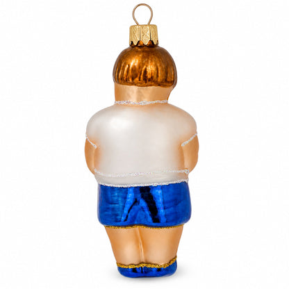 Boxer in Blue Costume Glass Christmas Ornament