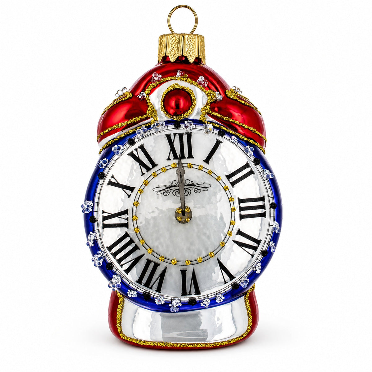 Vintage Style Alarm Clock Glass Christmas Ornament