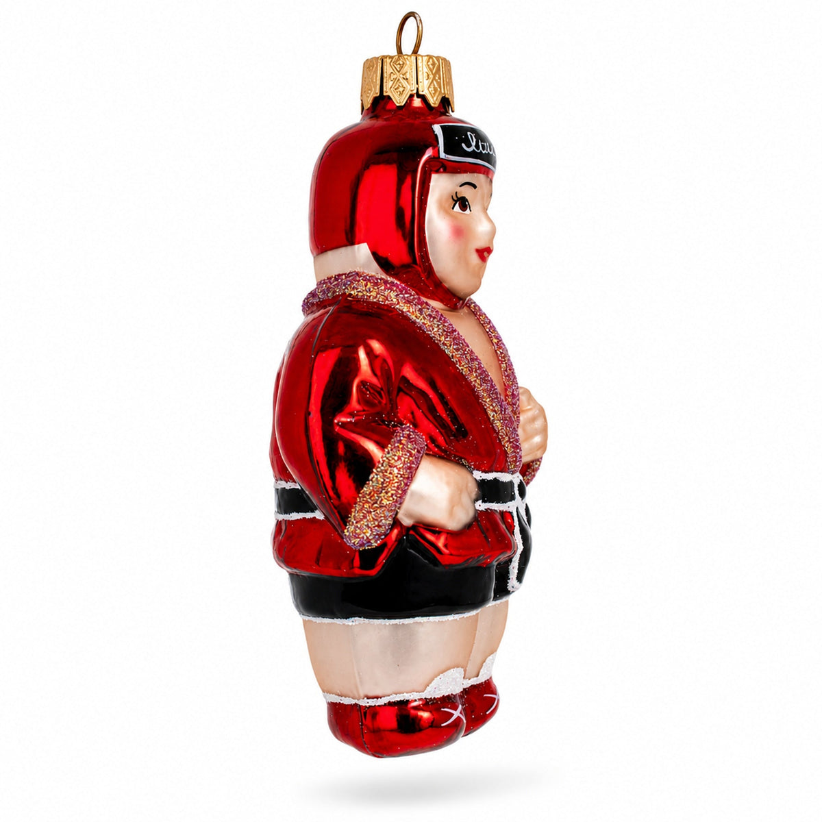 Martial Arts Wrestler in Red Costume Glass Christmas Ornament