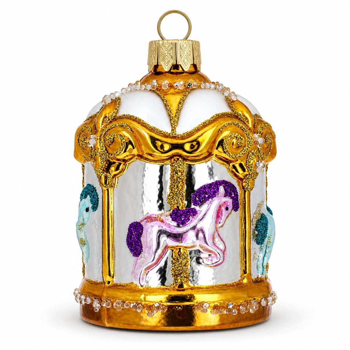 Golden Carousel Glass Christmas Ornament