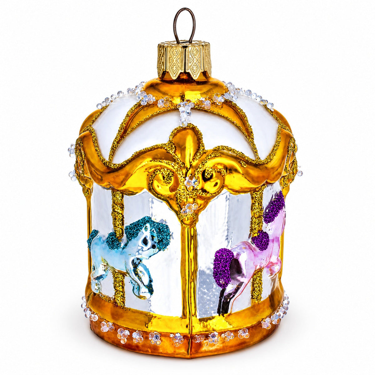 Golden Carousel Glass Christmas Ornament