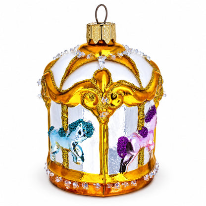 Golden Carousel Glass Christmas Ornament