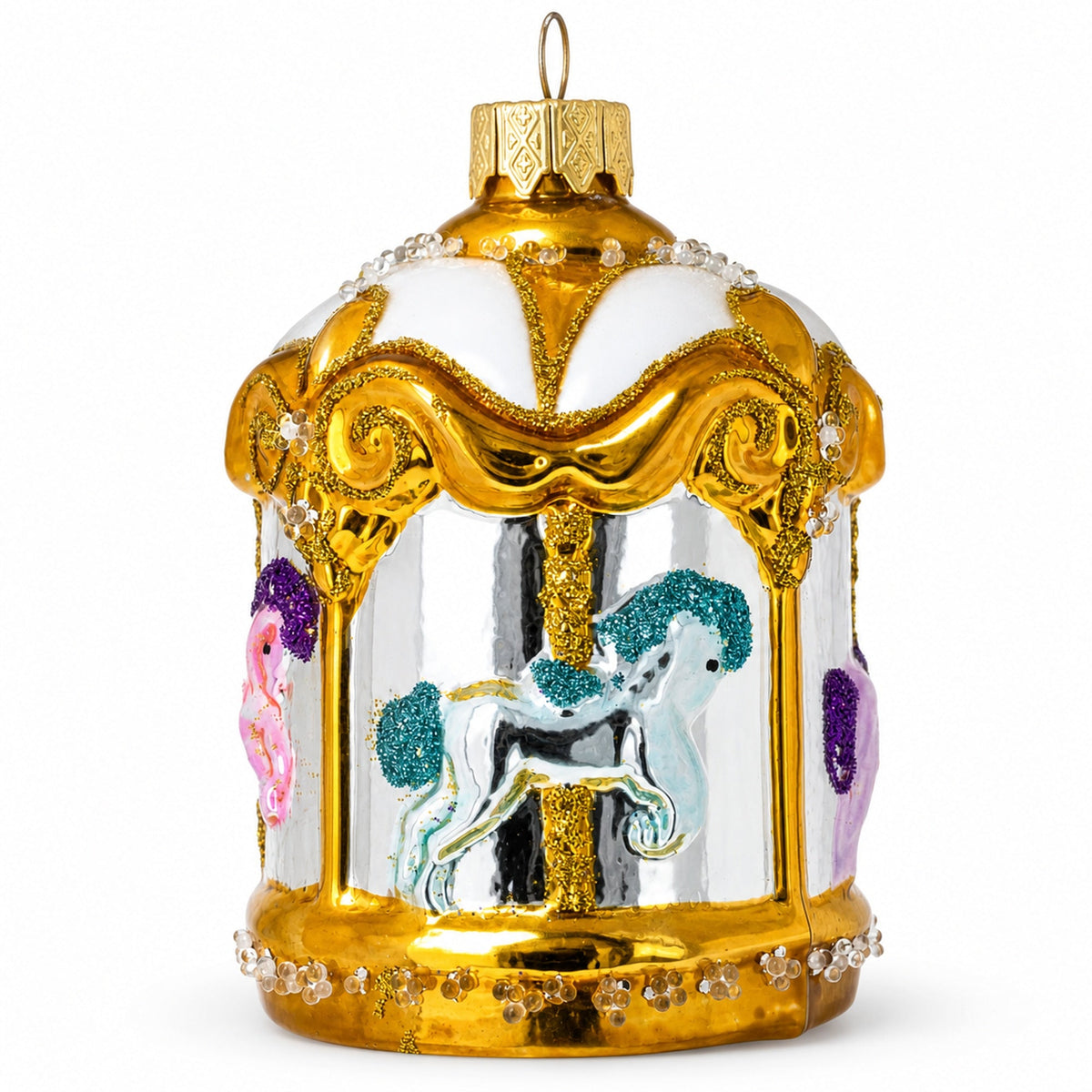Golden Carousel Glass Christmas Ornament