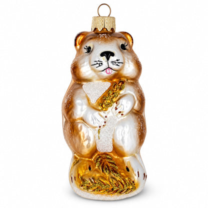 Hamster with Wheat Glass Christmas Ornament