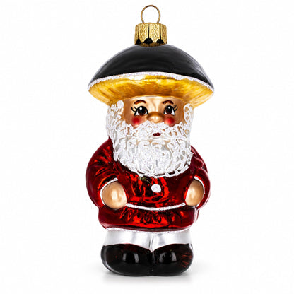 Santa in the Mushroom Hat Glass Christmas Ornament