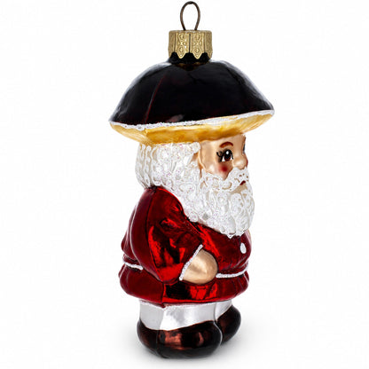 Santa in the Mushroom Hat Glass Christmas Ornament