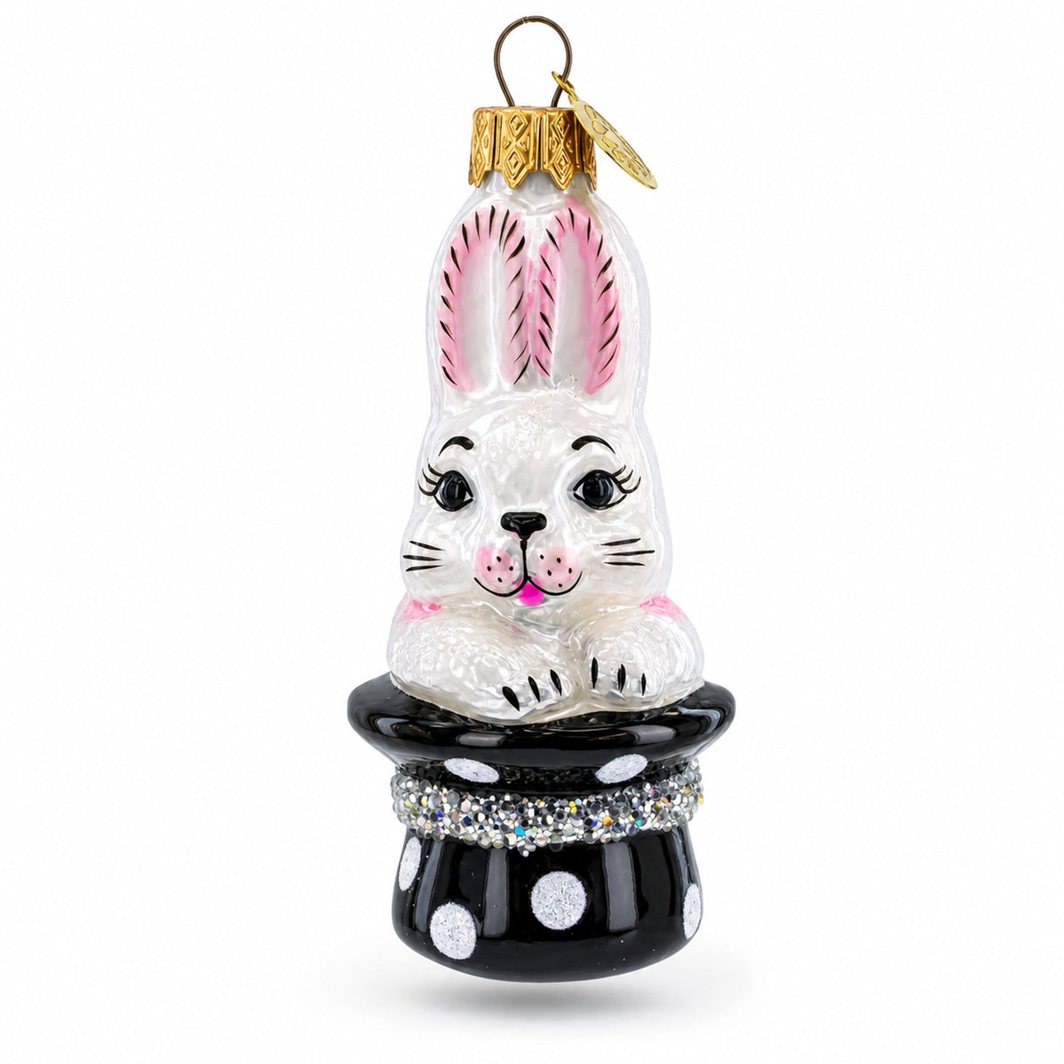 Rabbit In Magician Hat Glass Christmas Ornament