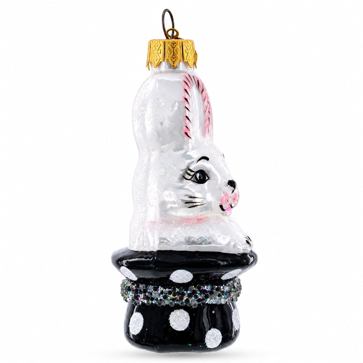 Rabbit In Magician Hat Glass Christmas Ornament