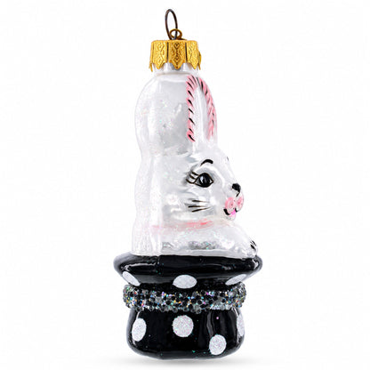 Rabbit In Magician Hat Glass Christmas Ornament
