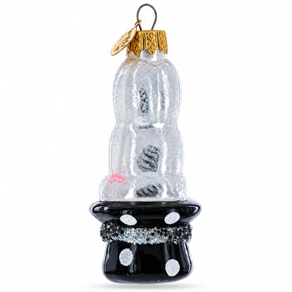 Rabbit In Magician Hat Glass Christmas Ornament