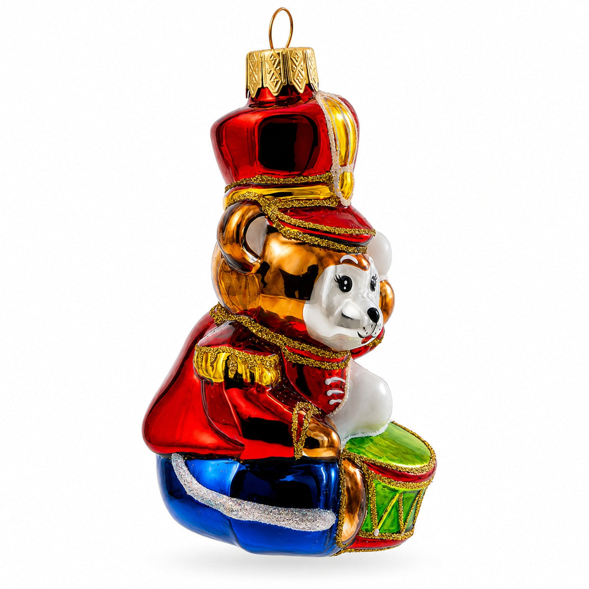 Bear Cub Drummer Glass Christmas Ornament