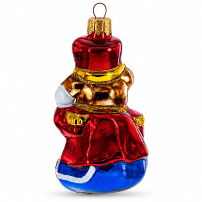 Bear Cub Drummer Glass Christmas Ornament