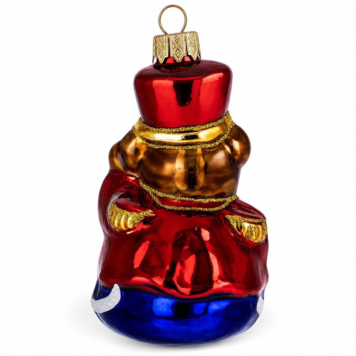 Teddy Bear Soldier with Guitar Glass Christmas Ornament