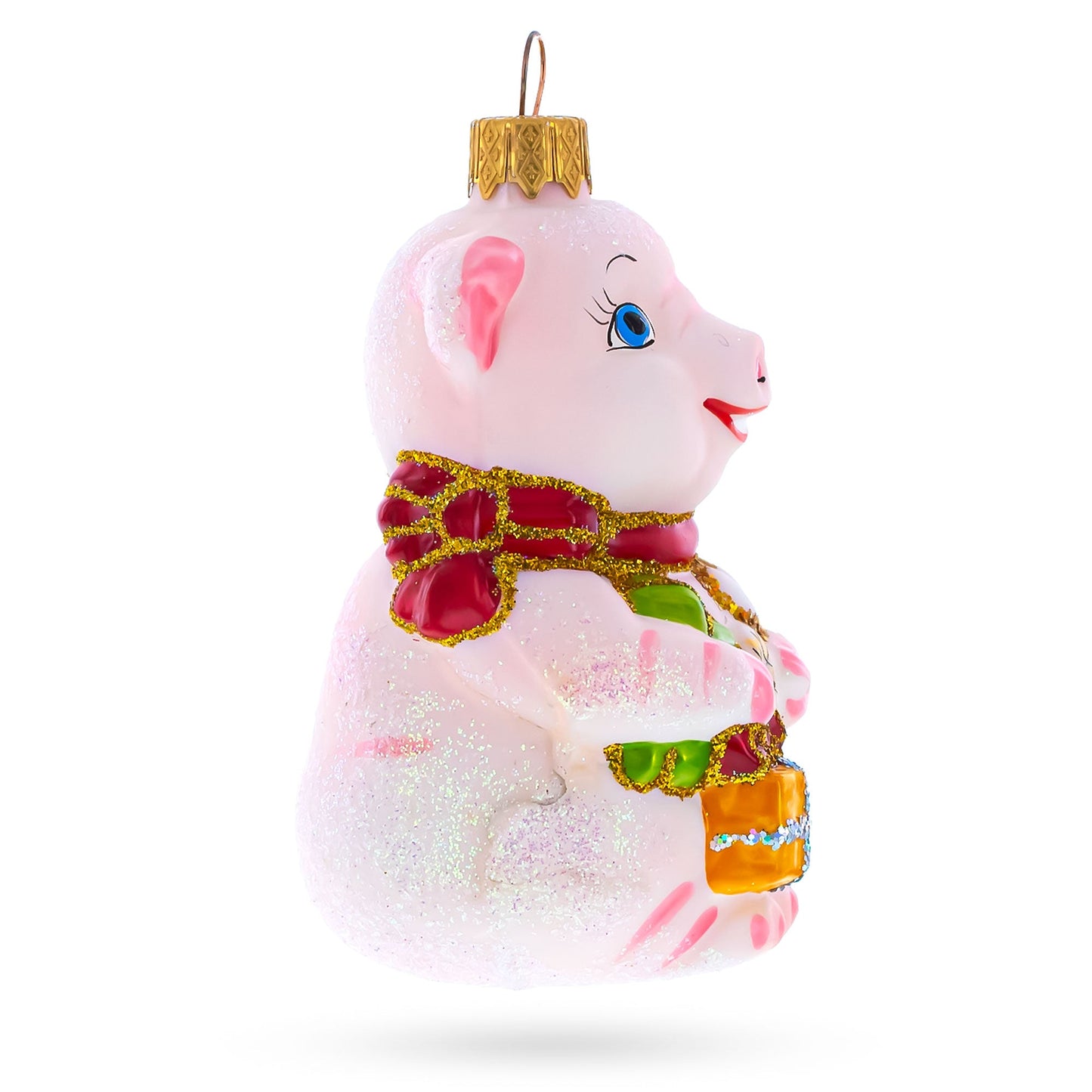 Pig with Gifts Glass Christmas Ornament