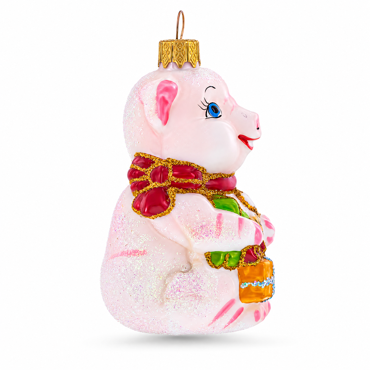 Pig with Gifts Glass Christmas Ornament