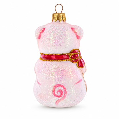 Pig with Gifts Glass Christmas Ornament