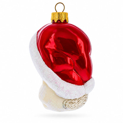 White Cat In Santa Hat Glass Christmas Ornament