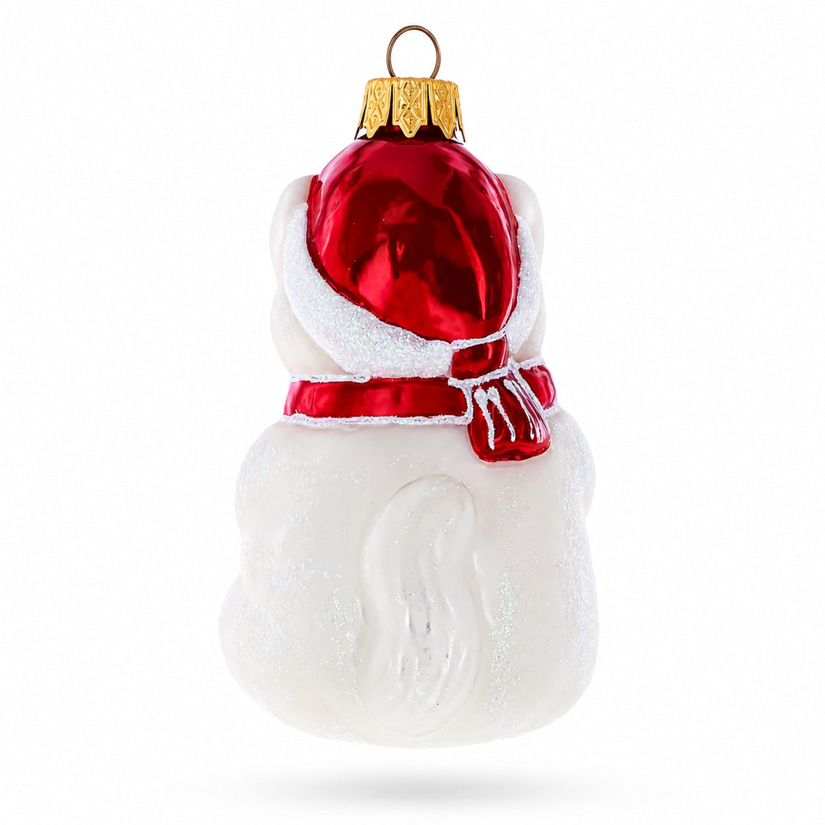 White Cat with Red Scarf Glass Christmas Ornament