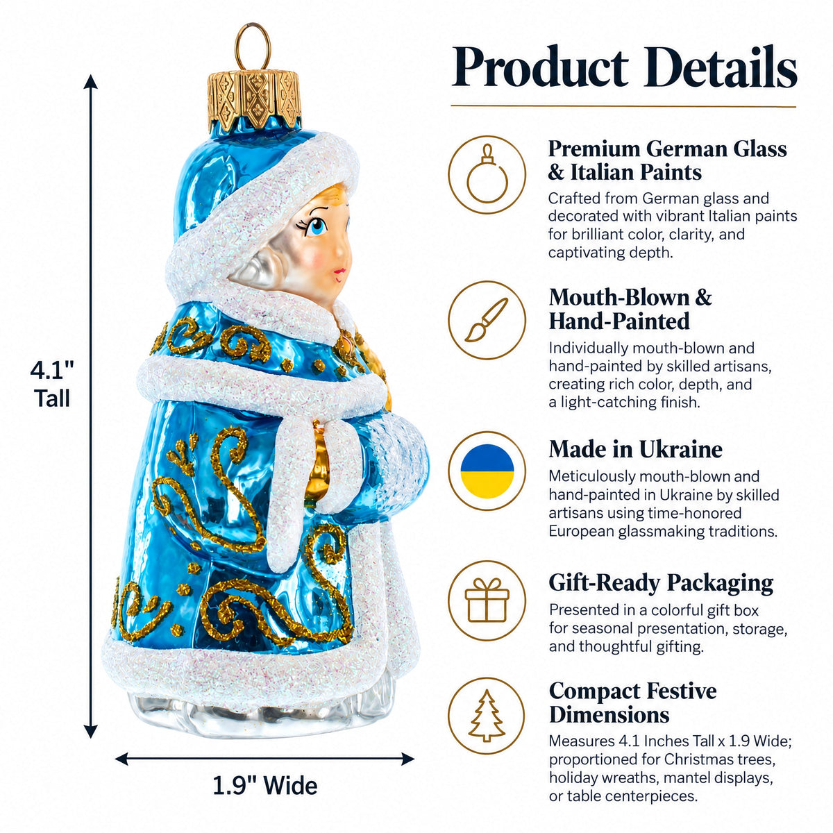 Snigurochka Snow Maiden Glass Christmas Ornament