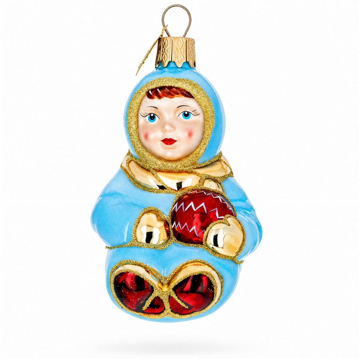 Toddler Boy in Blue Glass Christmas Ornament