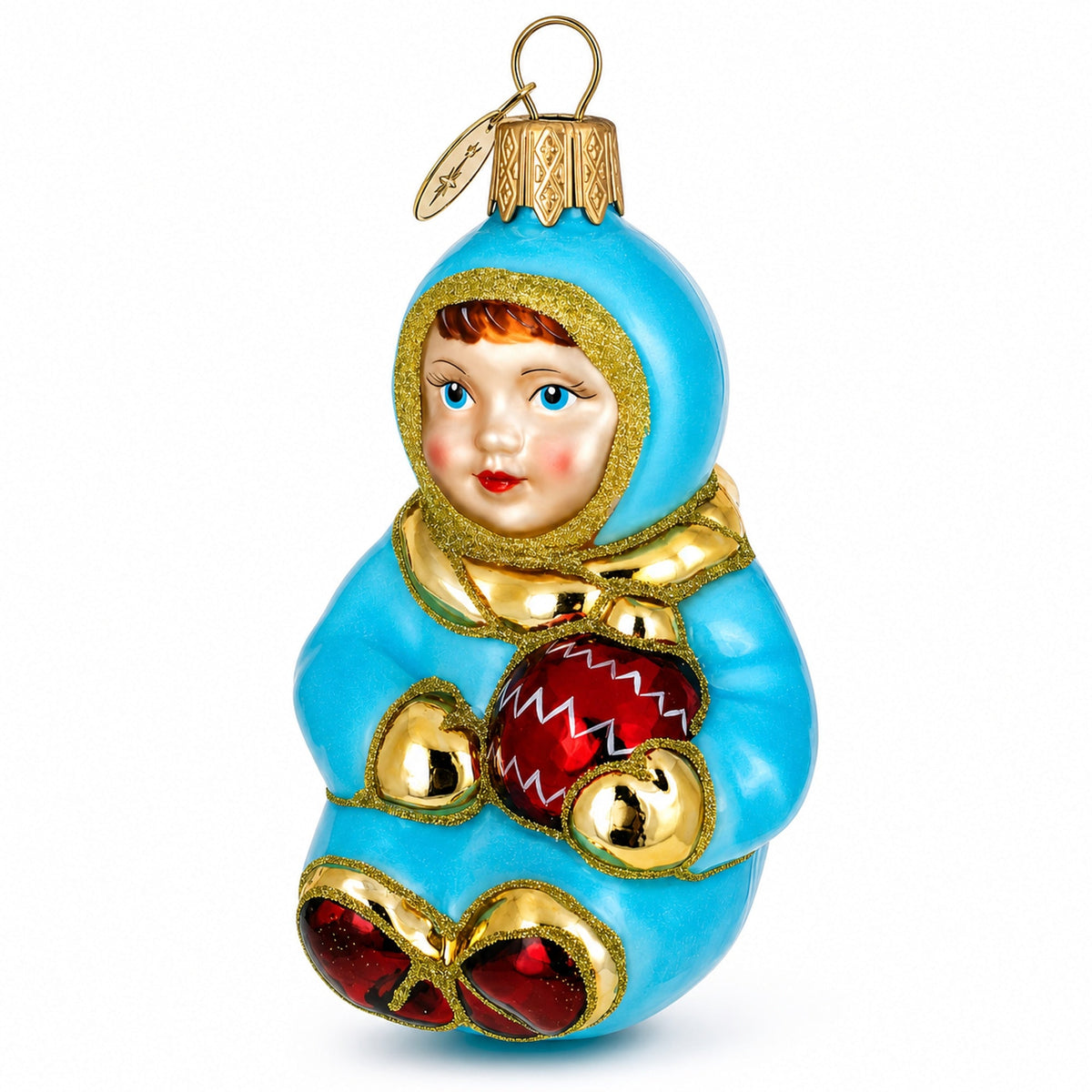 Toddler Boy in Blue Glass Christmas Ornament