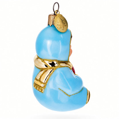Toddler Boy in Blue Glass Christmas Ornament