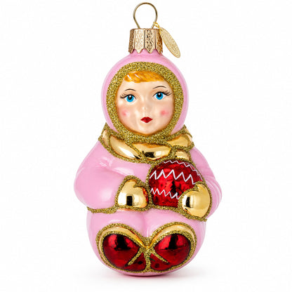 Toddler Girl in Pink Glass Christmas Ornament