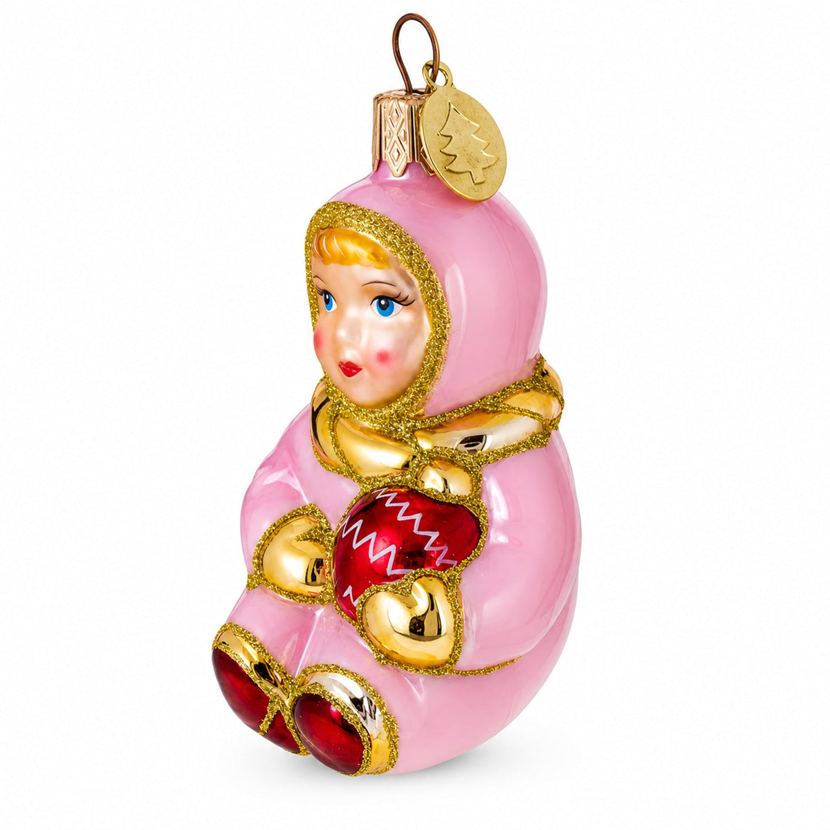 Toddler Girl in Pink Glass Christmas Ornament