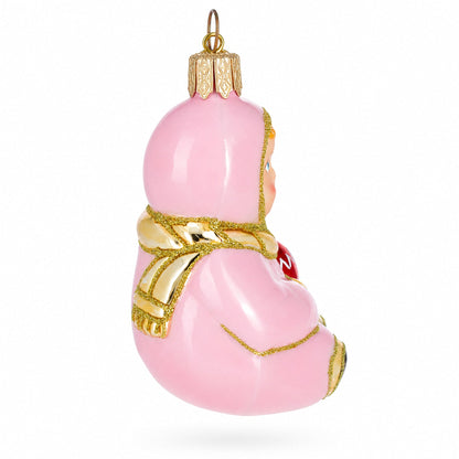Toddler Girl in Pink Glass Christmas Ornament