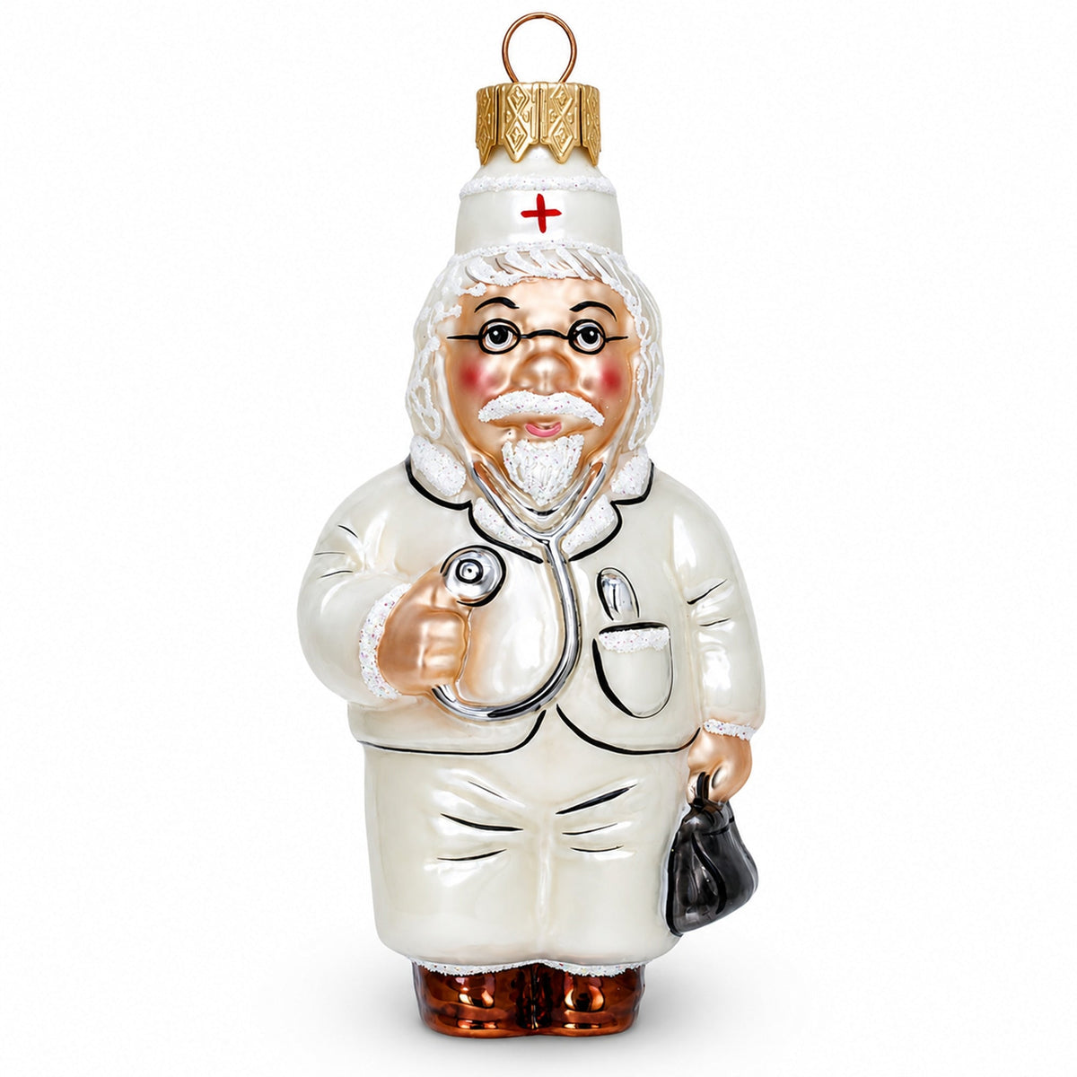 Doctor with Stethoscope Glass Christmas Ornament
