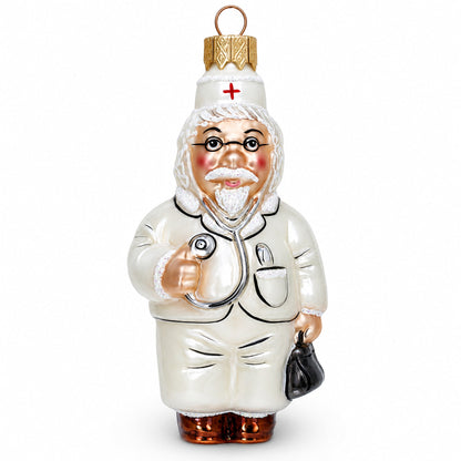 Doctor with Stethoscope Glass Christmas Ornament