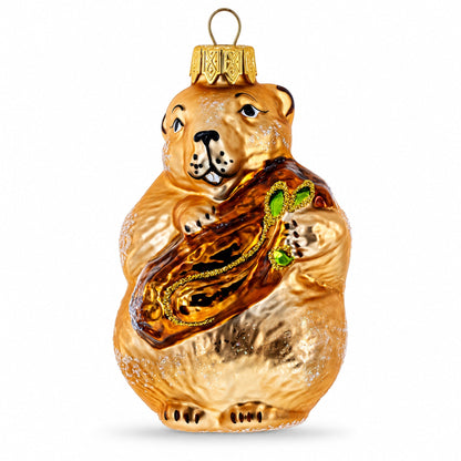 Otter Holding a Log Glass Christmas Ornament