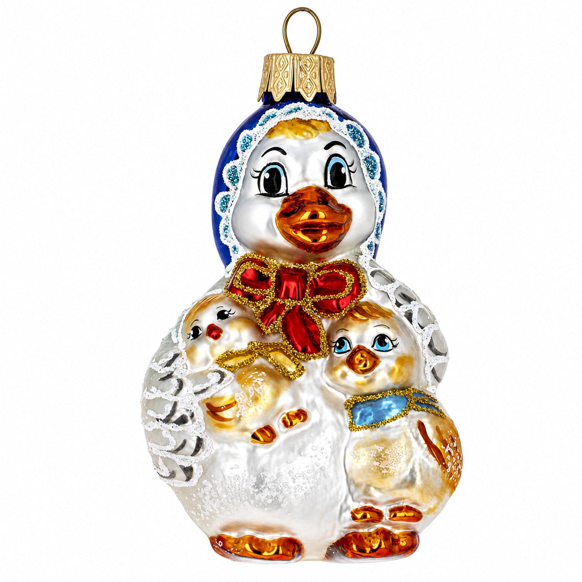 Mother Goose with Ducklings Glass Christmas Ornament