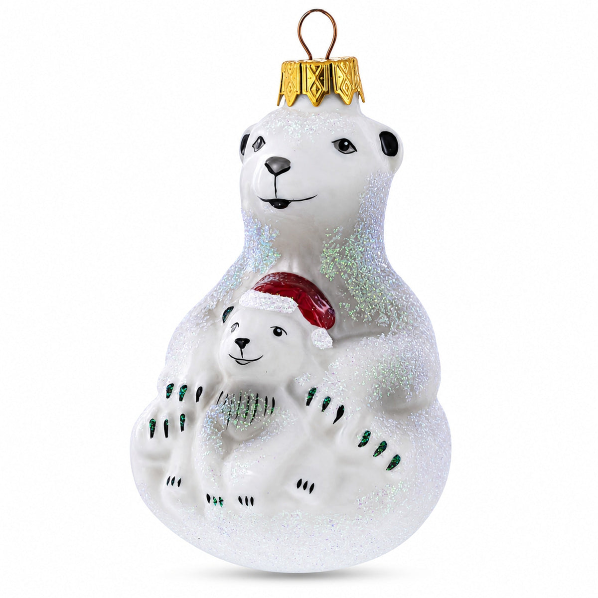 Mother Bear with Cub Glass Christmas Ornament
