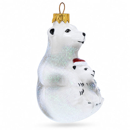 Mother Bear with Cub Glass Christmas Ornament