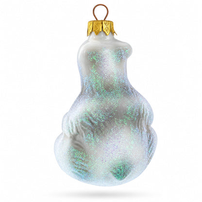 Mother Bear with Cub Glass Christmas Ornament