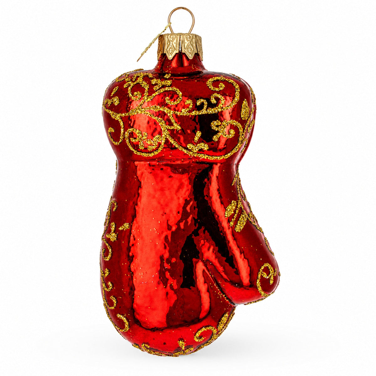Glossy Red Mitten Glass Christmas Ornament