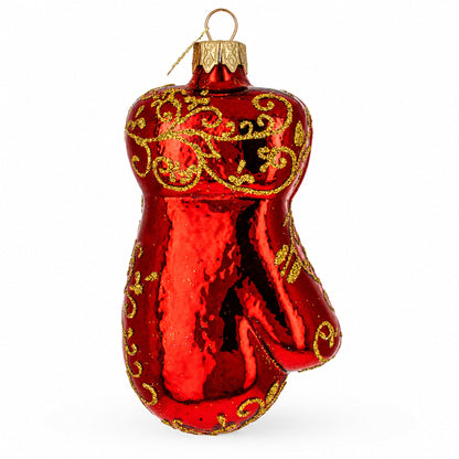 Glossy Red Mitten Glass Christmas Ornament