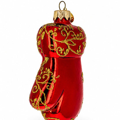 Glossy Red Mitten Glass Christmas Ornament