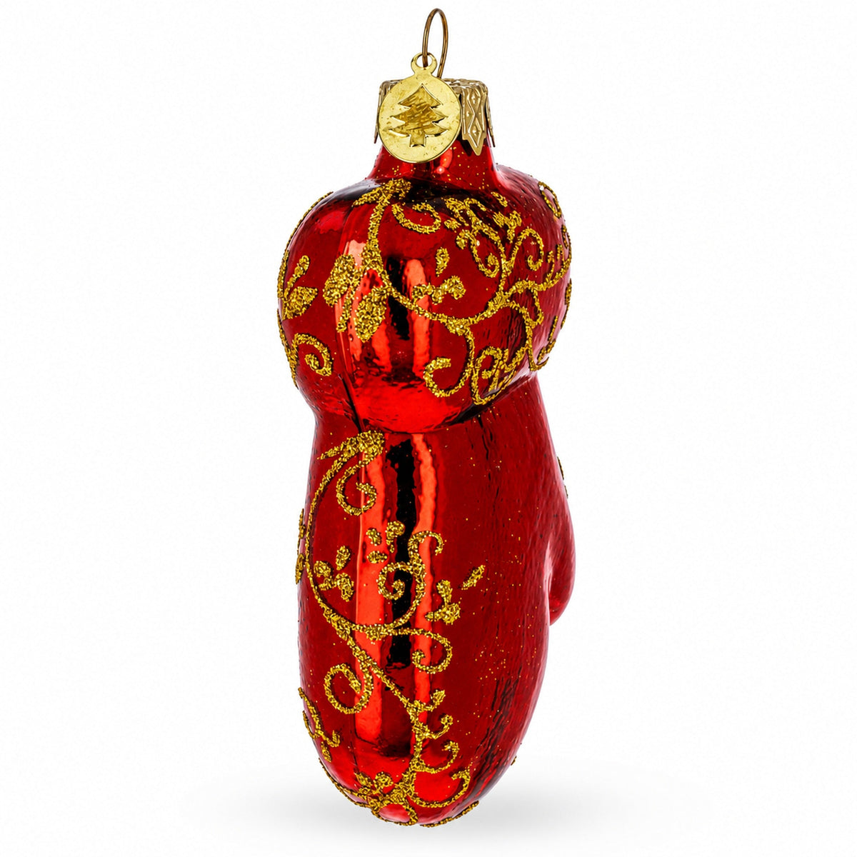 Glossy Red Mitten Glass Christmas Ornament