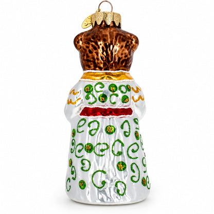 Mother Bear and Cub in Traditional Dress Glass Christmas Ornament