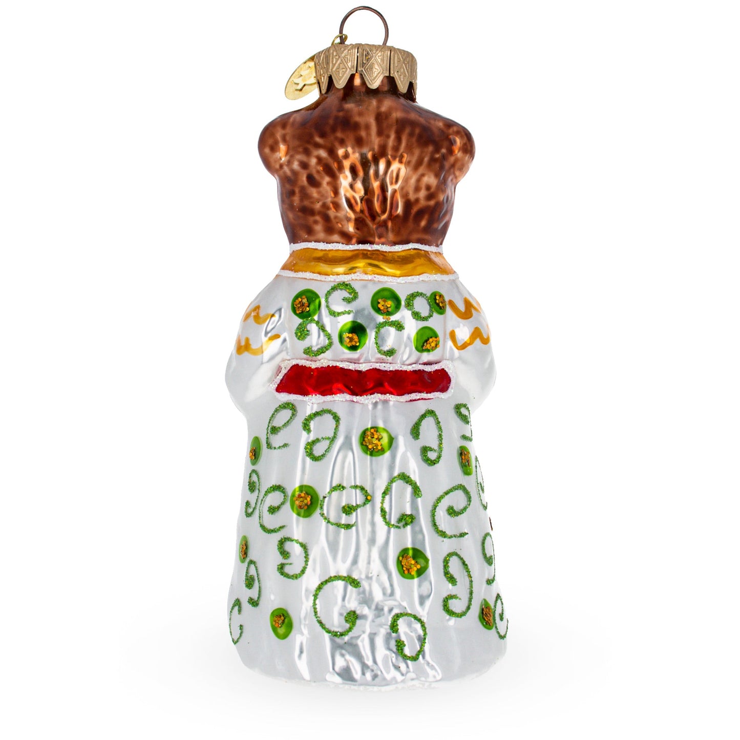 Mother Bear and Cub in Traditional Dress Glass Christmas Ornament