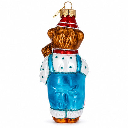 Father Bear with Cubs in Traditional Dress Glass Christmas Ornament
