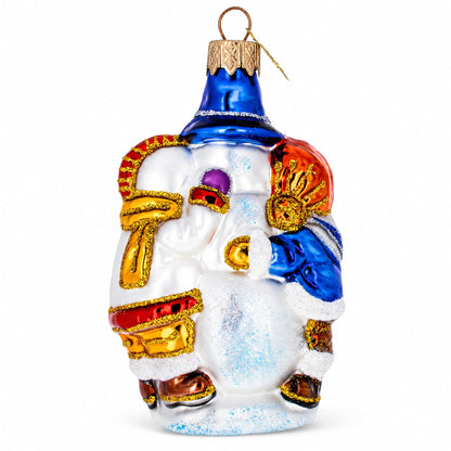 Kids Making Snowman Glass Christmas Ornament