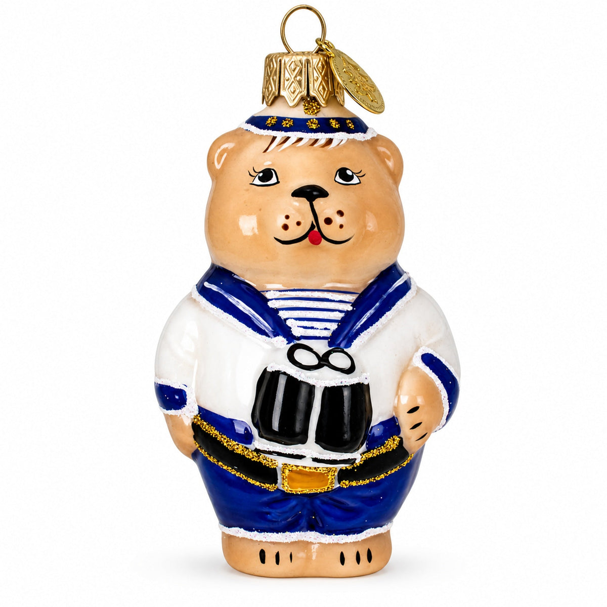 Sailor Bear with Binoculars Glass Christmas Ornament