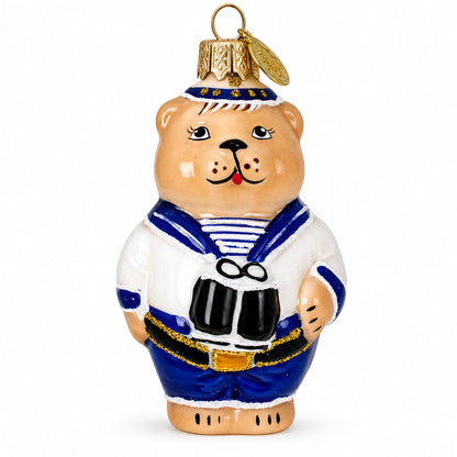Sailor Bear with Binoculars Glass Christmas Ornament